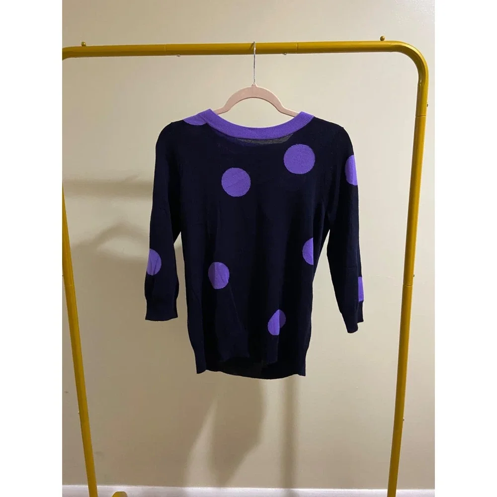 J.Crew Womens Navy Blue Purple Polka‎ Dot Crewneck 3/4 Sleeve Sweater Size M